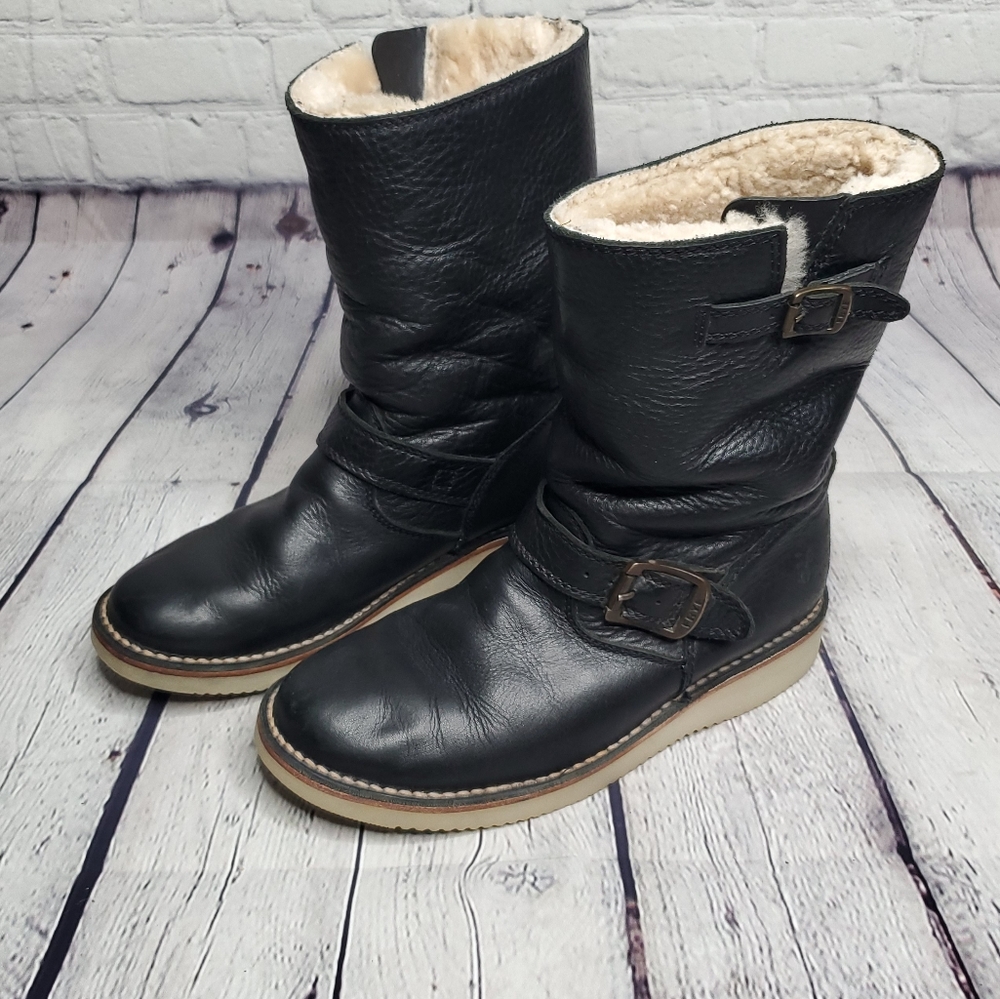 Frye sheepskin Motorcycle style boots